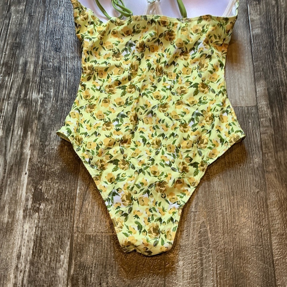 Floral Yellow and Green One-Piece Swimsuit Size Small - Picture 5 of 9